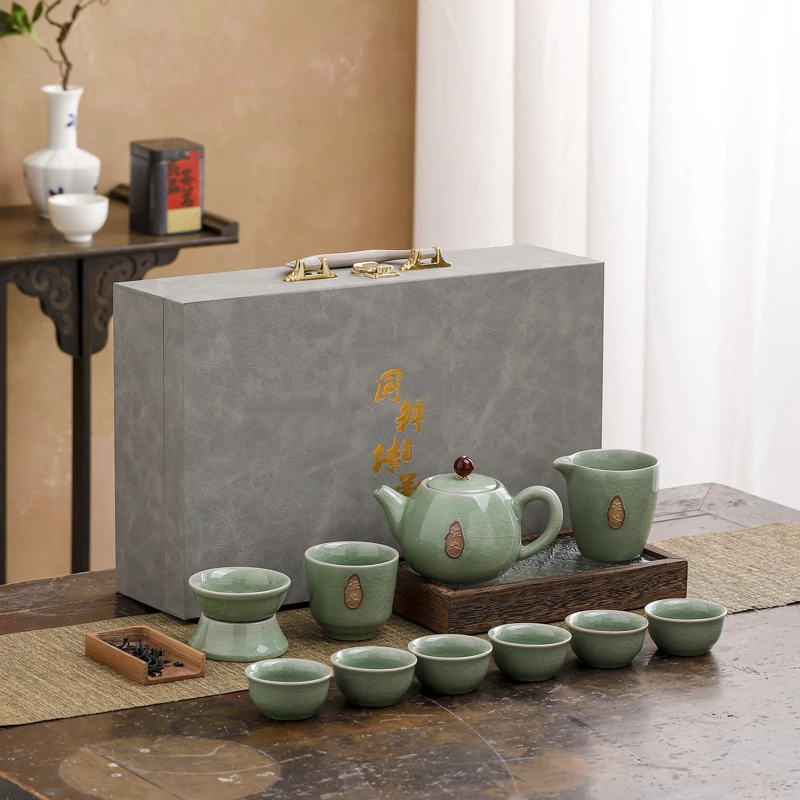 A125 哥窑陶瓷轻奢茶具套装手提礼盒商务伴手礼品简约中式复古