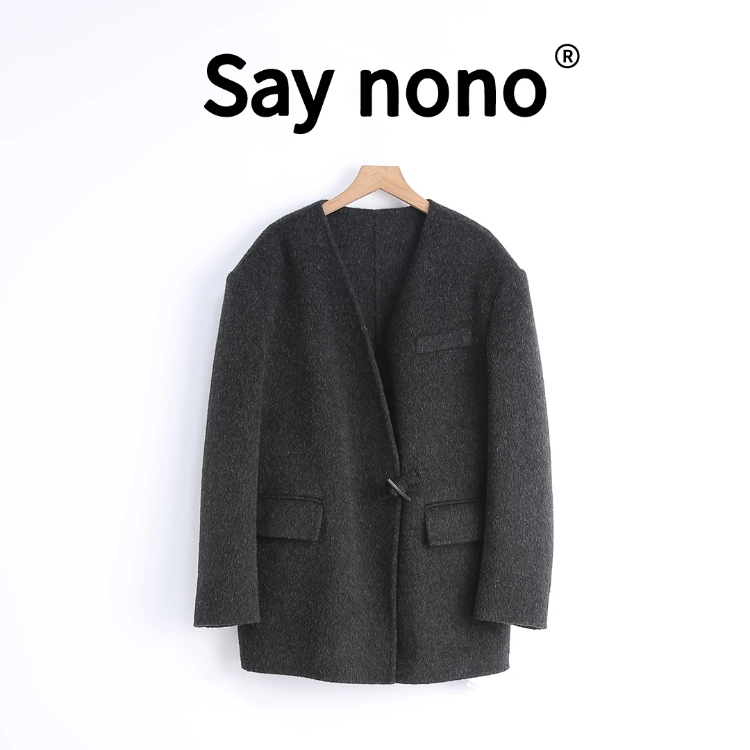 懒猫nono│Saynono 羊毛外套高级感厚气质宽松V领 /KX962