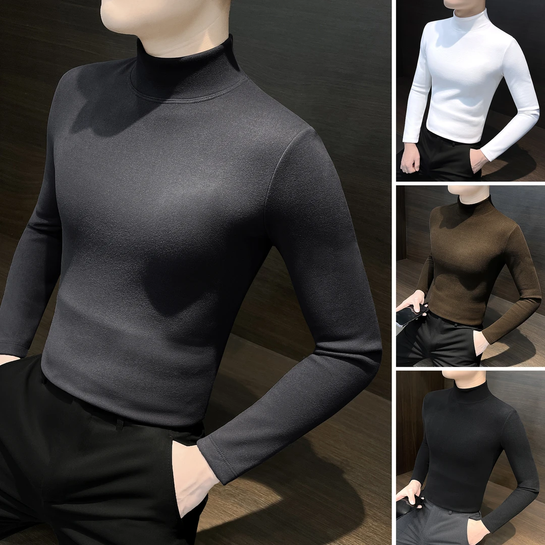 德绒半高领打底衫男款春秋2025新款男士打底内搭重磅长袖男士t恤