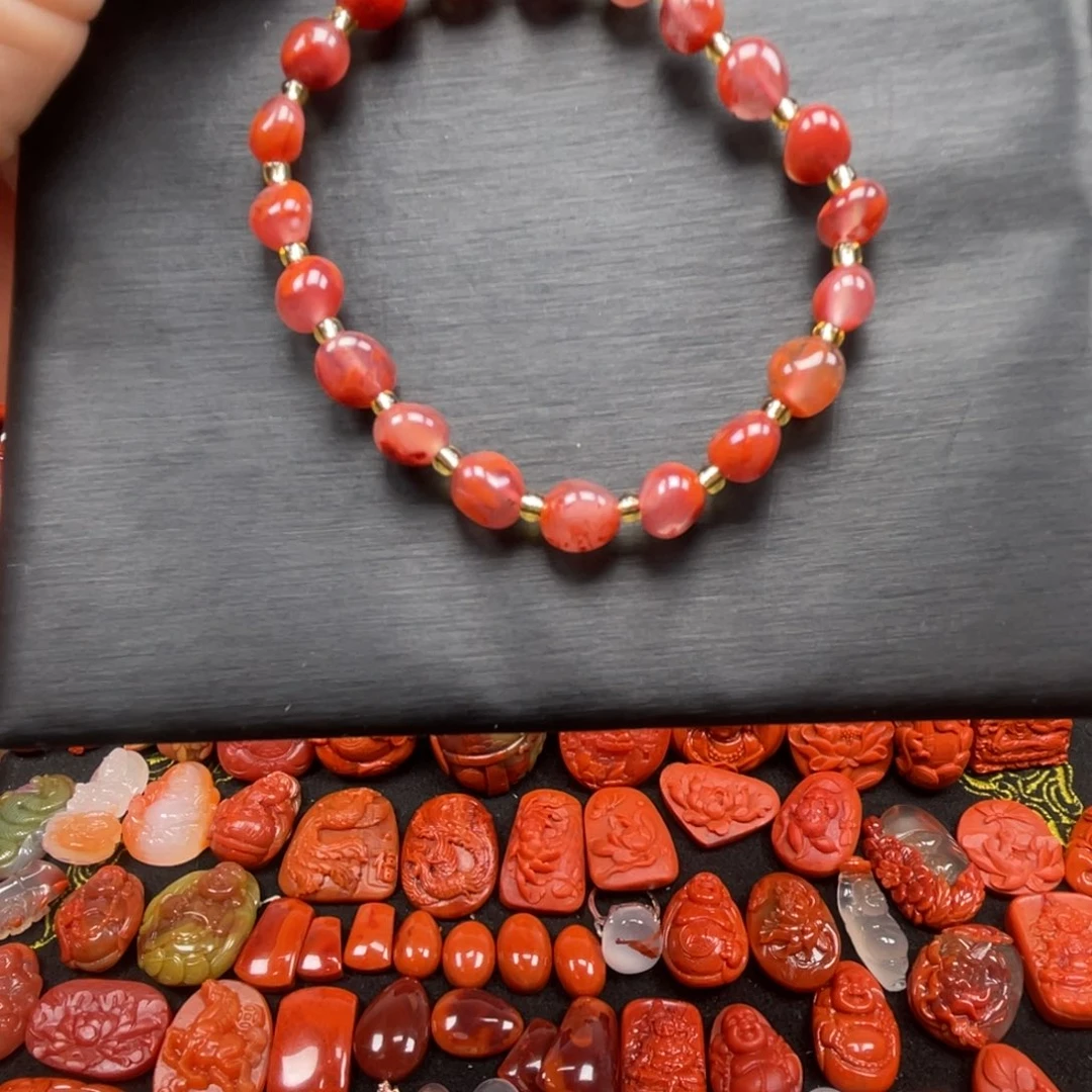 南红玛瑙未镶嵌紫底火焰随性手串