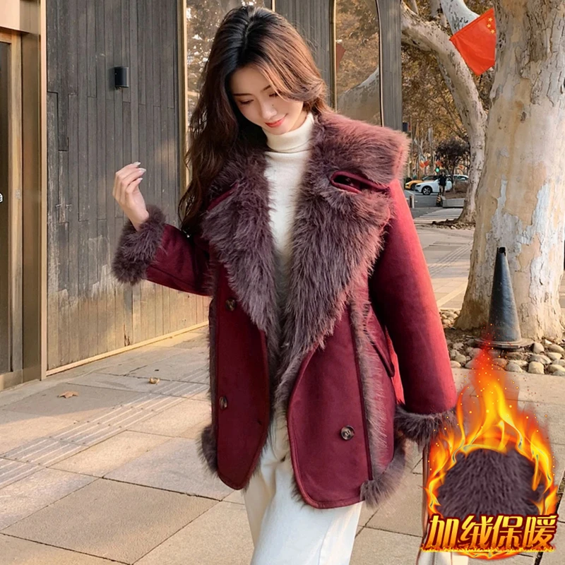 2025年冬季新款防寒皮毛一体中长款外套女轻奢时尚气质百搭上衣潮