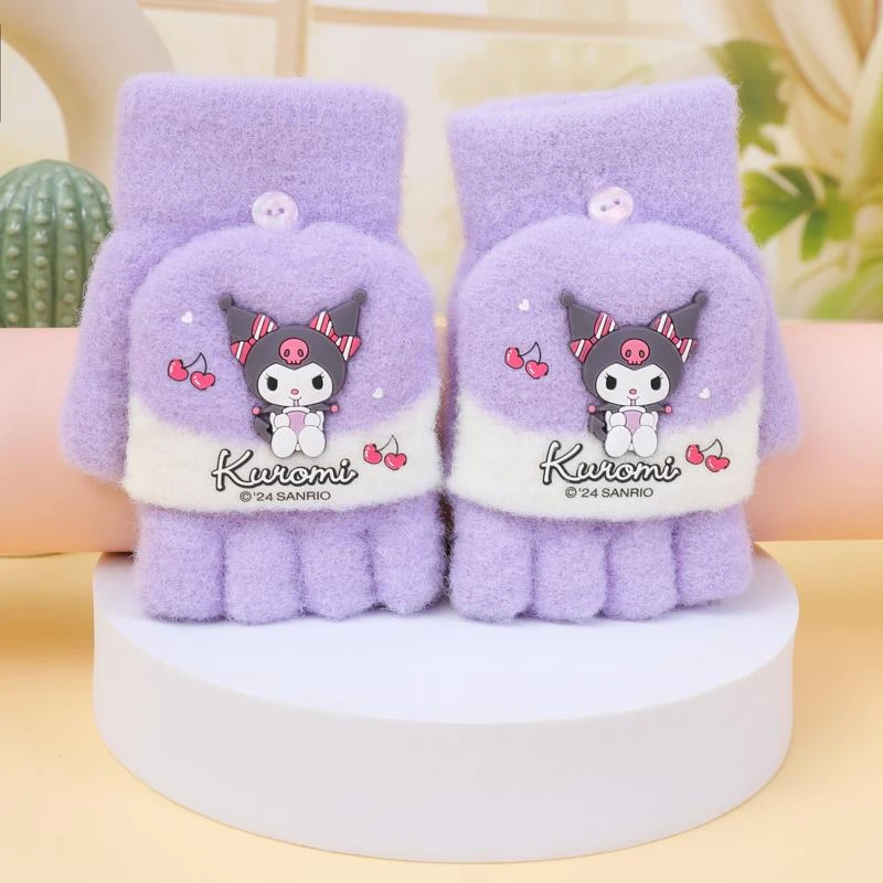 2025冬季新款秋冬季儿童防风保暖卡通半指翻盖五指加绒加厚手套