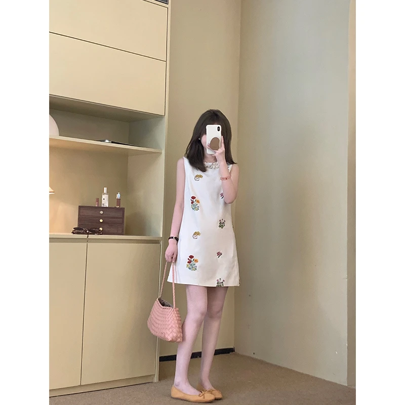 FUGUI RICH小个子无袖连衣裙夏季出游新款刺绣法式短裙26251L5385