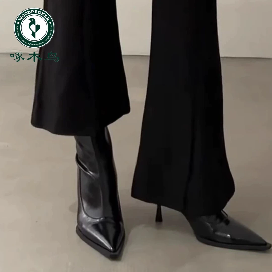 啄木鸟尖头短靴女2025秋冬季新款短筒靴小众瘦瘦女靴时尚细跟靴子