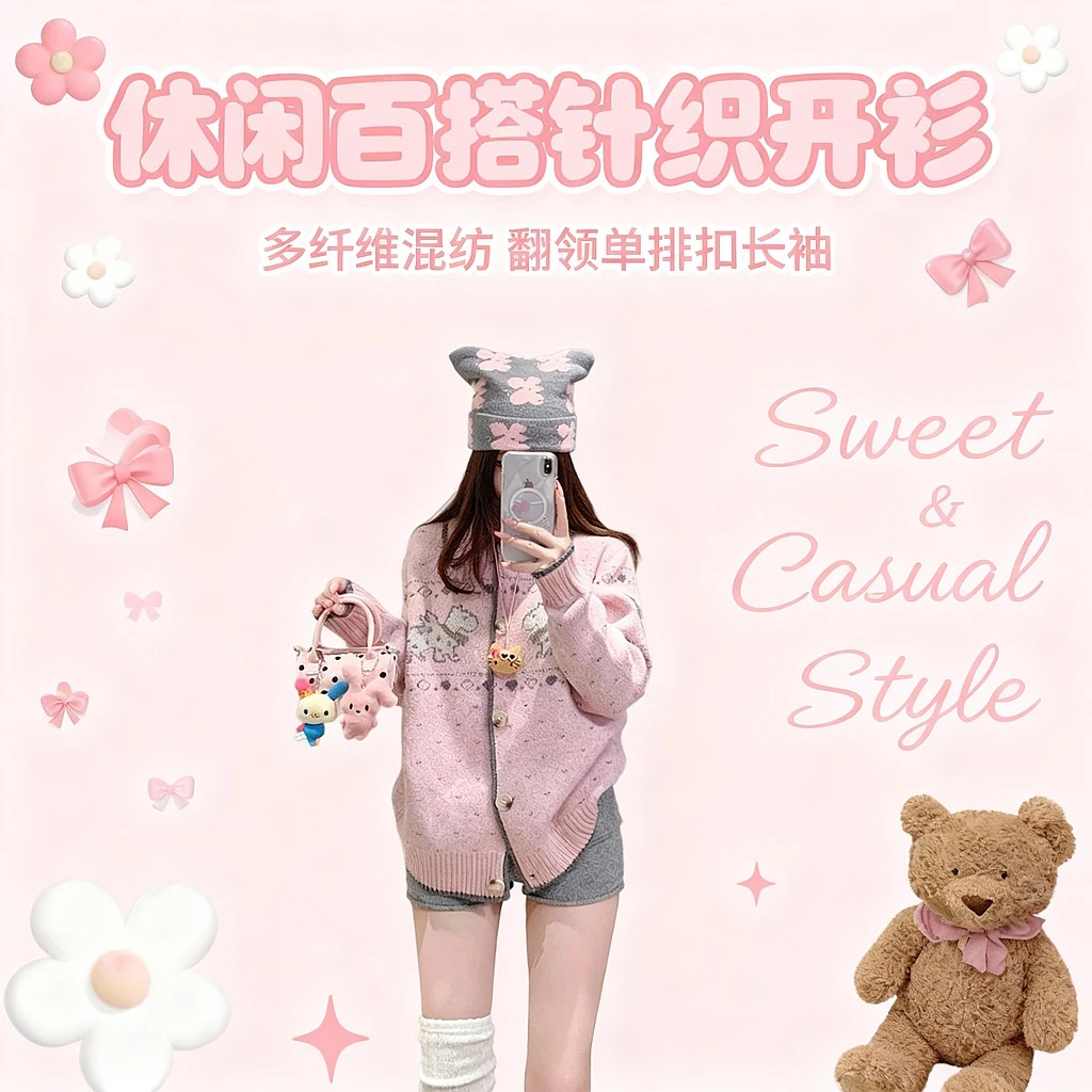 秋季新款休闲百搭费尔岛花纱小狗提花毛衣上衣22506#