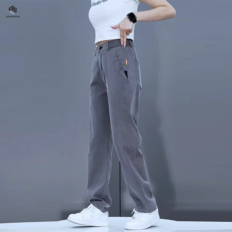 薄款直筒型夏季直筒裤宽松长裤纯色大码裤子百搭休闲裤高腰春秋潮