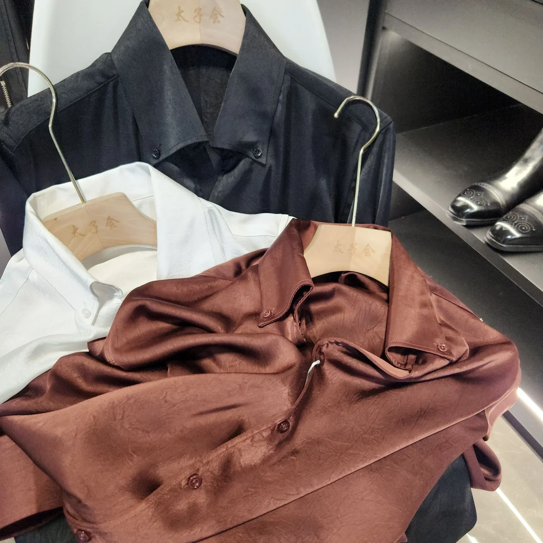 （暮色巴黎）秋季新款V领气质长袖衬衫时尚休闲男士翻领微宽松衬衫