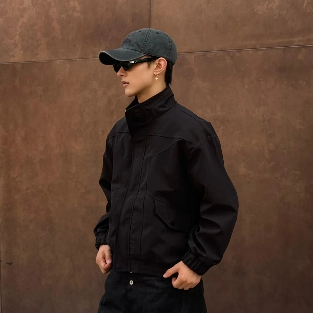 Sialoss解构拼接立领轻骑兵夹克男款秋季硬汉风穿搭短款工装外套