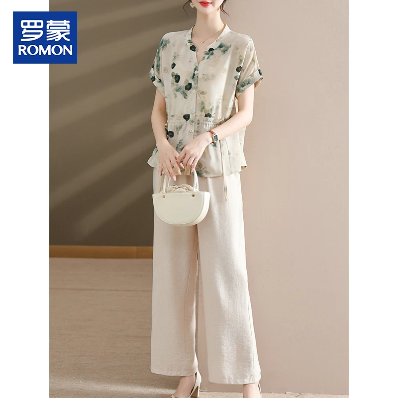 罗蒙妈妈装夏季轻薄两件套2025新款中年显瘦小衫中老年女减龄套装