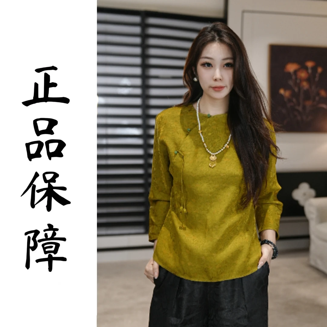 圆领常规款薄款金色三经绞罗上衣斜襟古风复古宽松 3090
