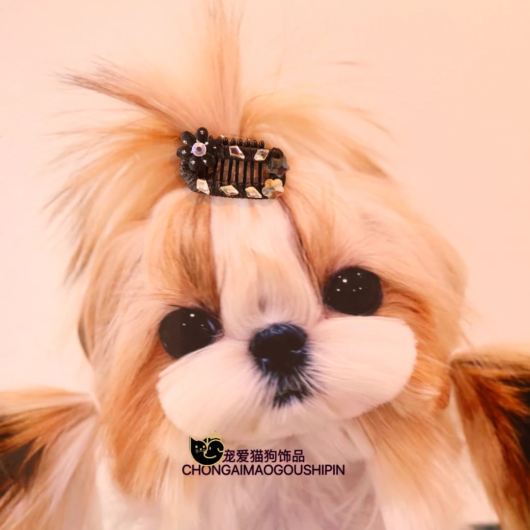 宠物饰品黑色花朵狗狗发夹马尔济斯约克夏A628