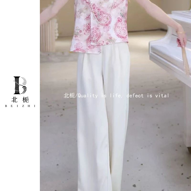 【北栀】缎料国风休闲裤子812387