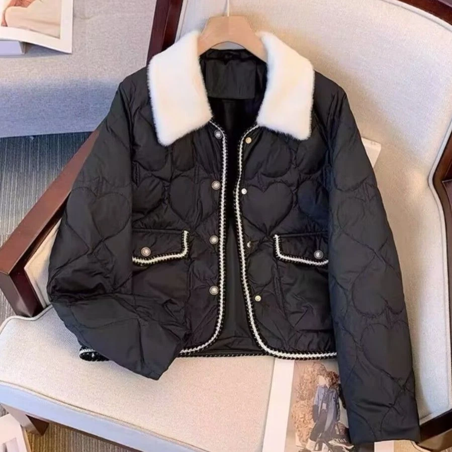 2025新款港风设计感宽松复古简约时尚女时尚减龄衣服棉服