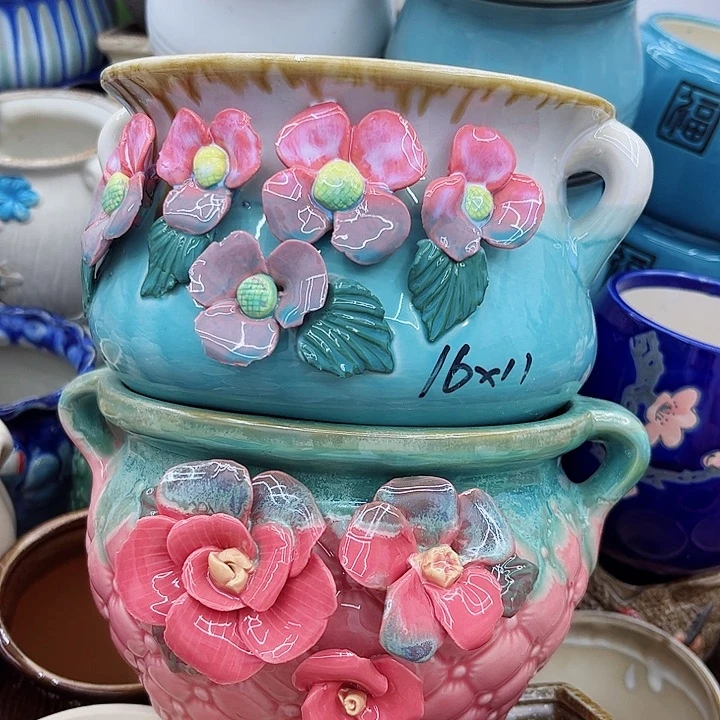 多肉绿植陶瓷花盆9.9包邮，有孔