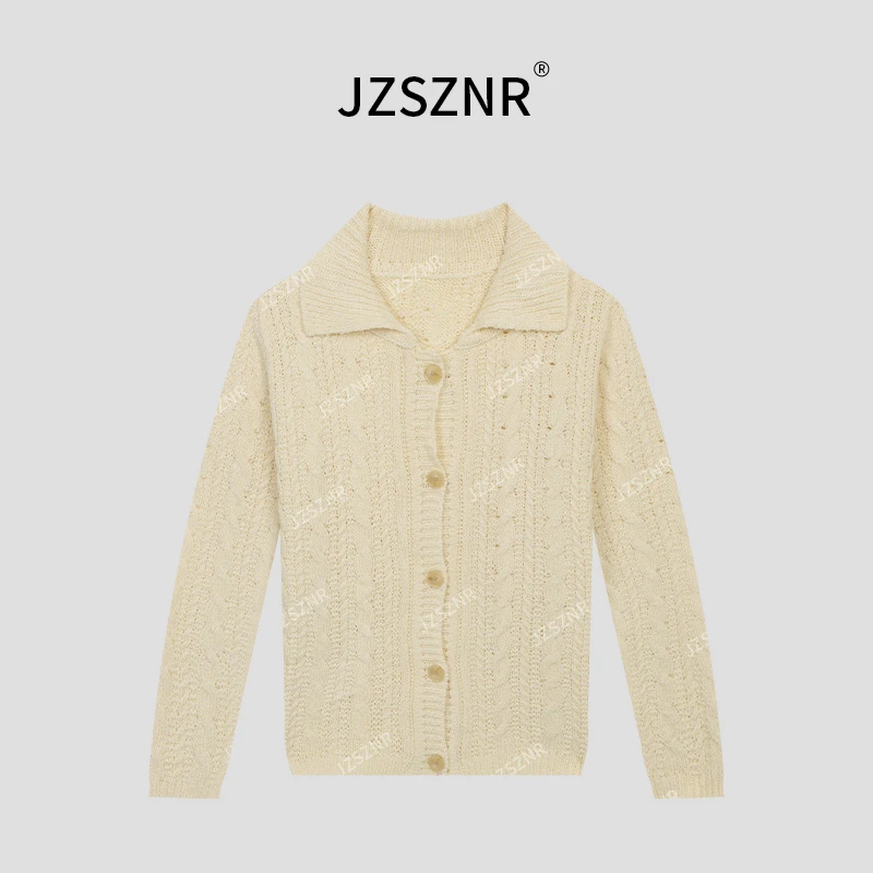 橘子树在哪儿韩系软糯温柔风翻领毛衣外套女秋季款百搭针织开衫