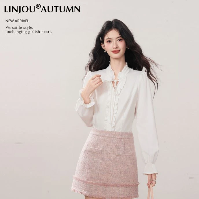 玲玖《甜莓小香》韩系高级感花边A字半身裙女显瘦通勤高腰短裙秋