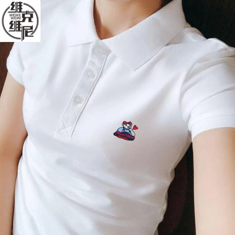 欧洲站白色翻领polo衫t恤女夏季短袖2025新款潮大码修身显瘦上衣