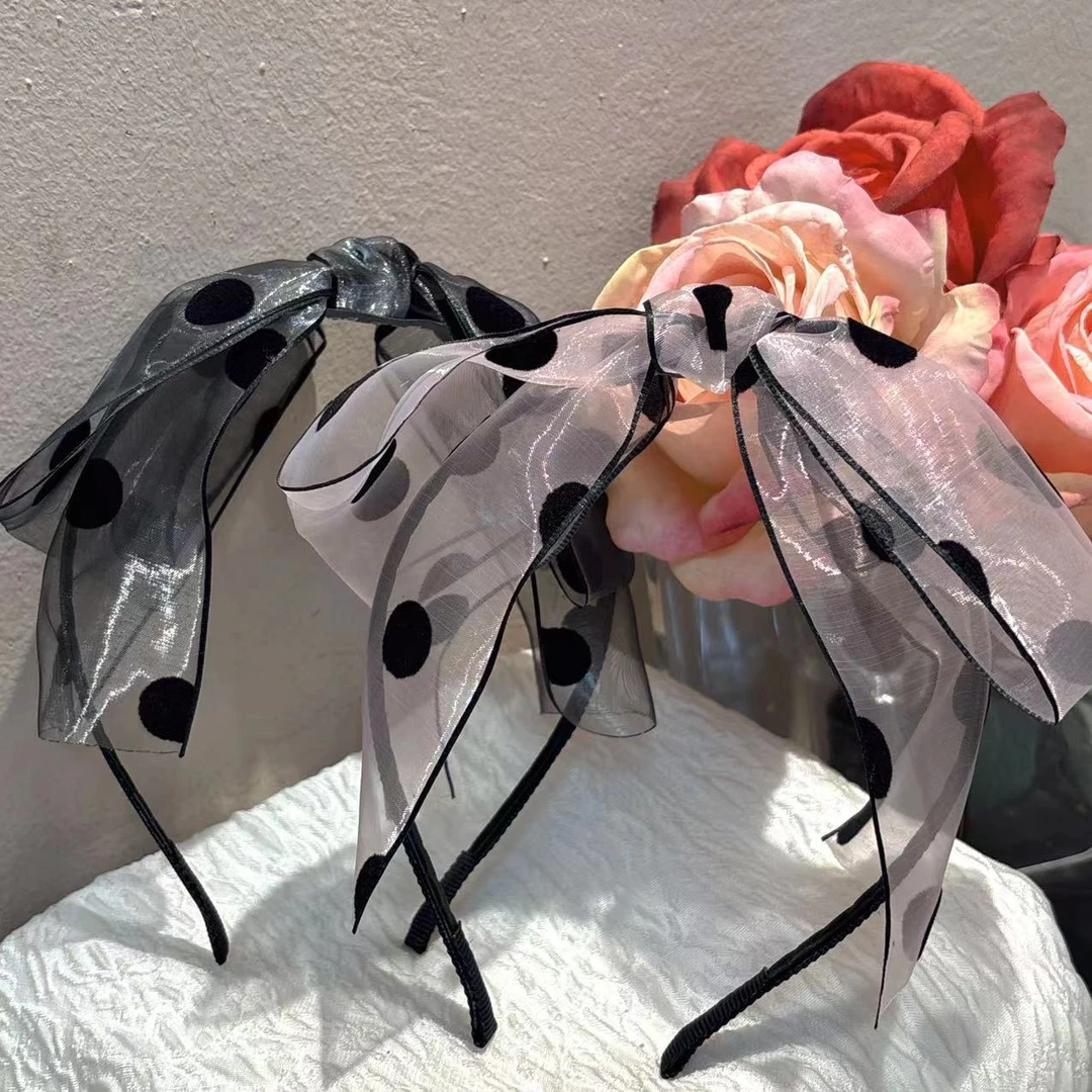 时尚薄纱细闪波点蝴蝶结发箍F51