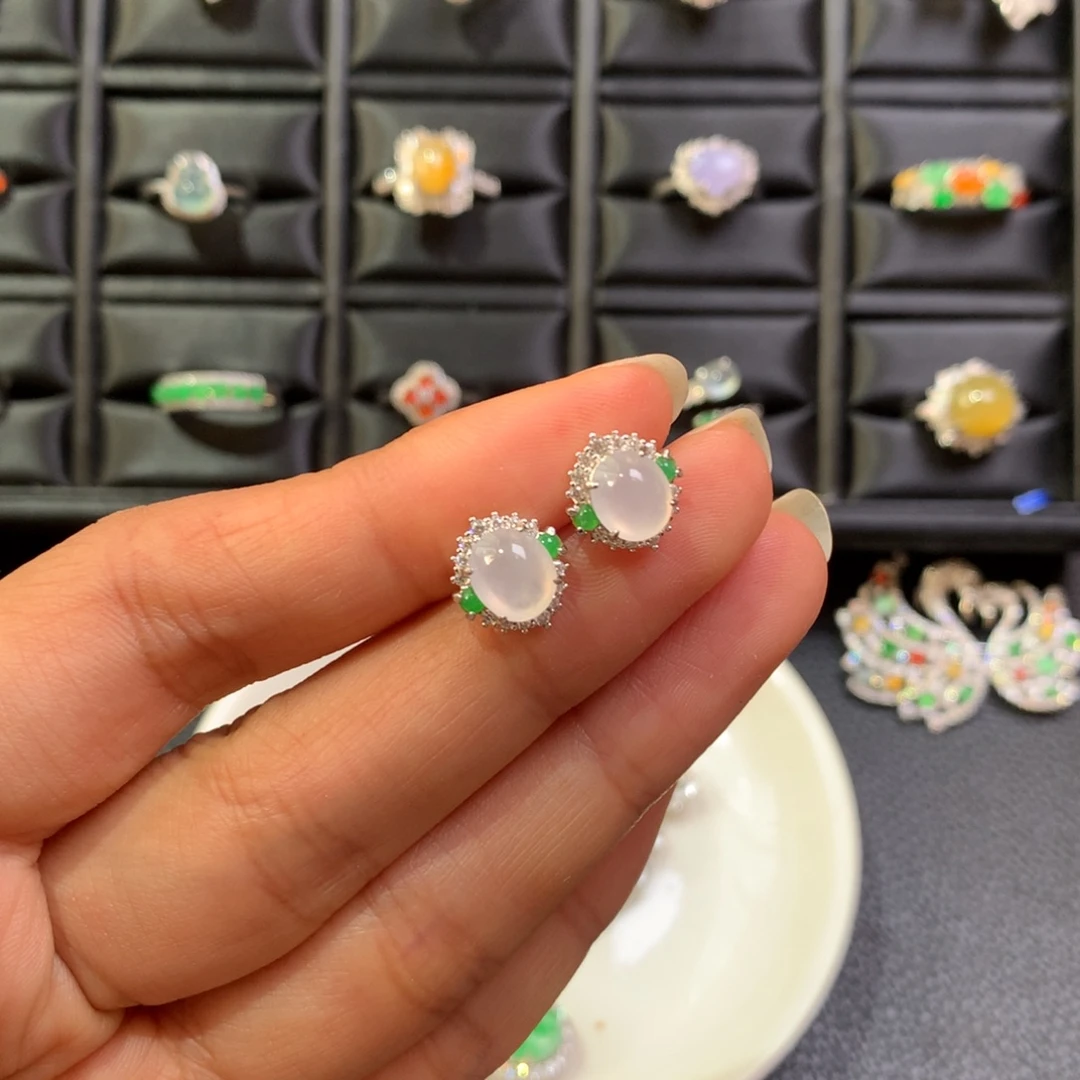 翡翠银S925镶嵌耳饰