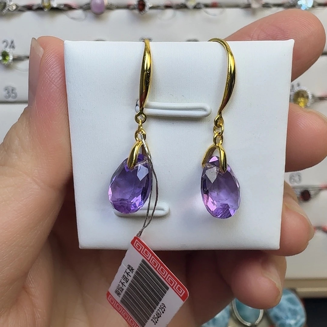 紫晶银S925镶嵌耳饰