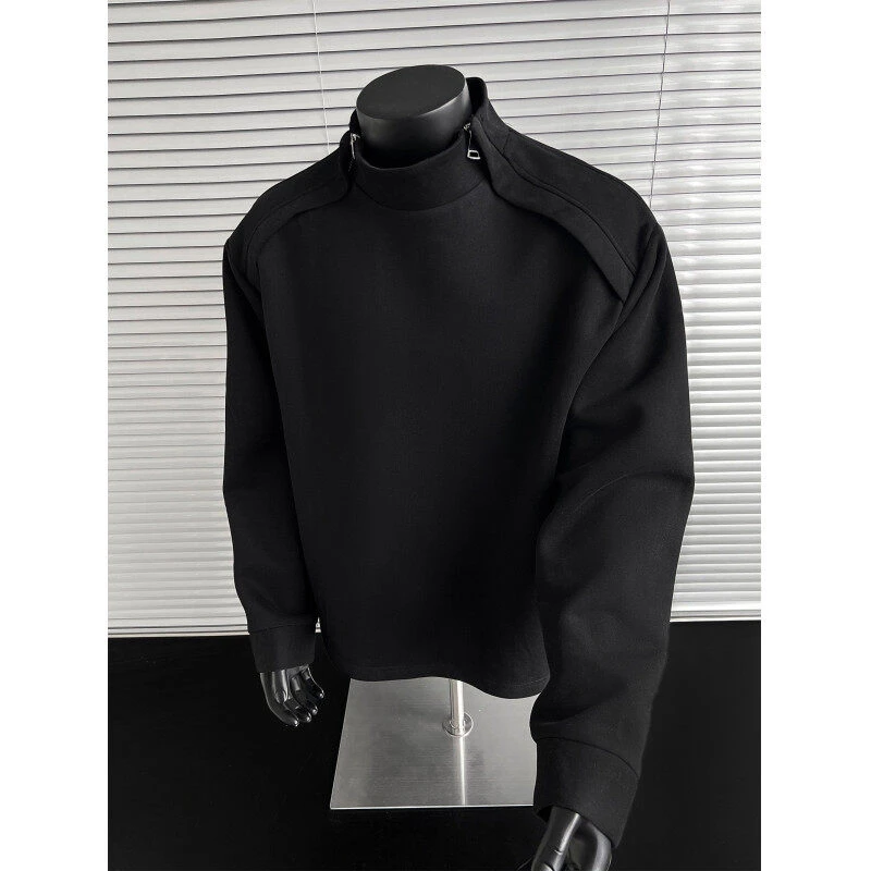 黑色cleanfit重磅质感中山卫衣男春秋美式复古潮牌高级感硬挺外套