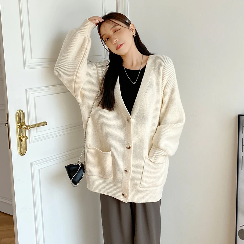 【C】微胖MM毛衣纯色针织开衫厚保暖 百搭文艺风  9817