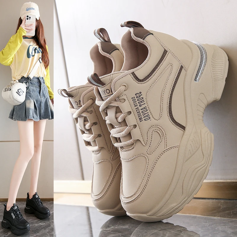 8厘米厚底内增高老爹鞋女2025年春秋新款网红百搭ins潮运动小白鞋