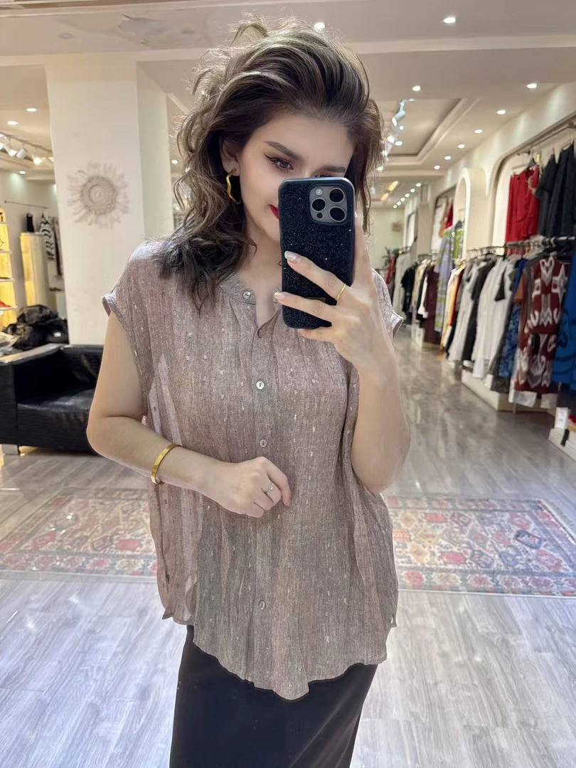 2025年自家原创设计高气质立领子女款显瘦韩版时尚衬衫