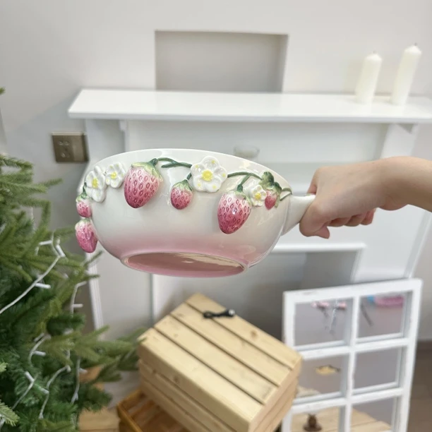 【草莓·手柄碗】可爱泡面碗手柄碗防烫网红高颜值釉下彩耐高温