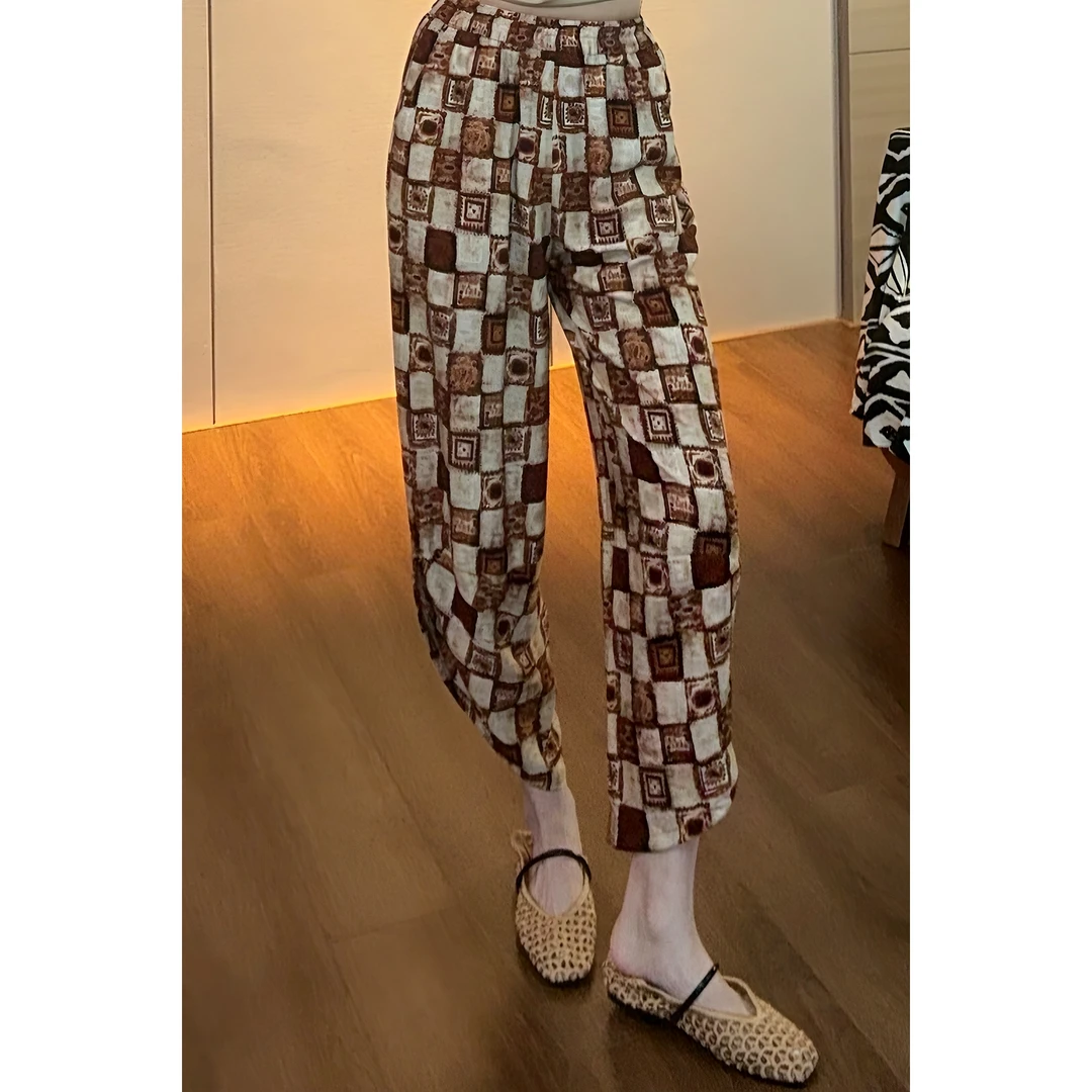 紫紫 漫野丛林  浪漫风印花松弛感繁花休闲宽松九分裤ZD04KZYL395