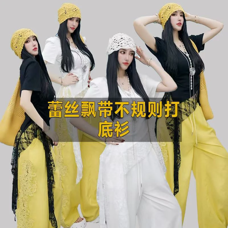 EH【夏日出游穿搭】韩版时尚小众设计感百搭飘带蕾丝打底衫 W27271