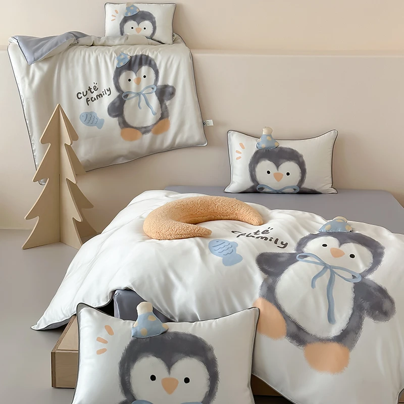 亲子款60支兰精天丝夏季款凉感四件套可爱幼儿园学生单人三件套