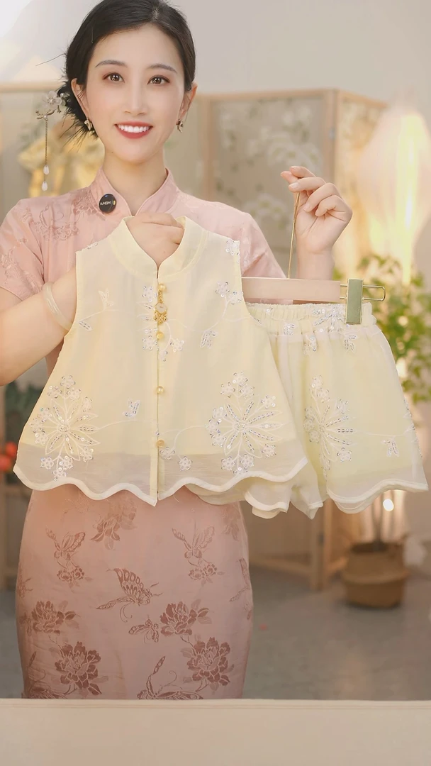 现货【明月】SC287女童夏季新中式短袖国风套装