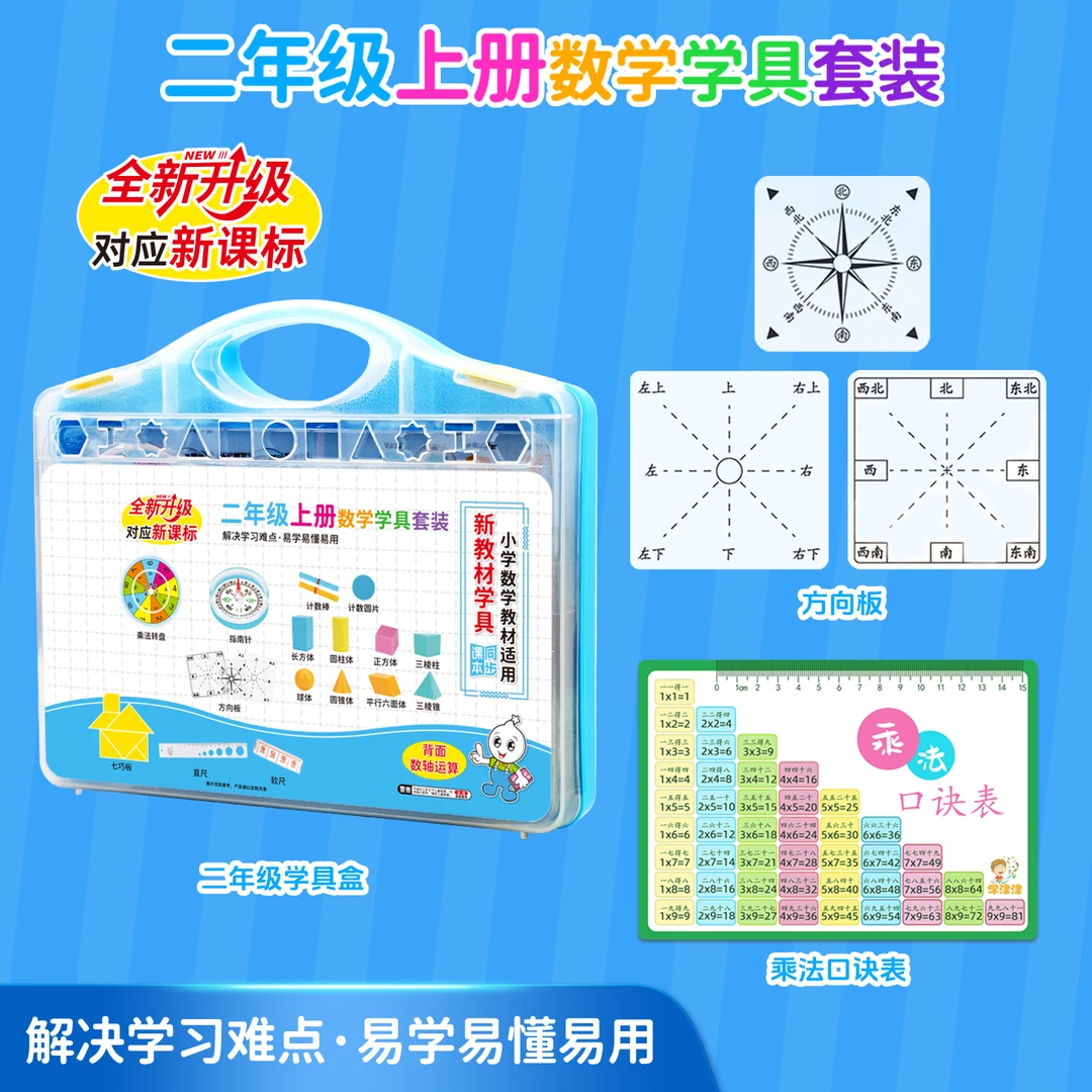 二年级上册数学教具乘除法口诀表七巧板方向板几何体图形指南针
