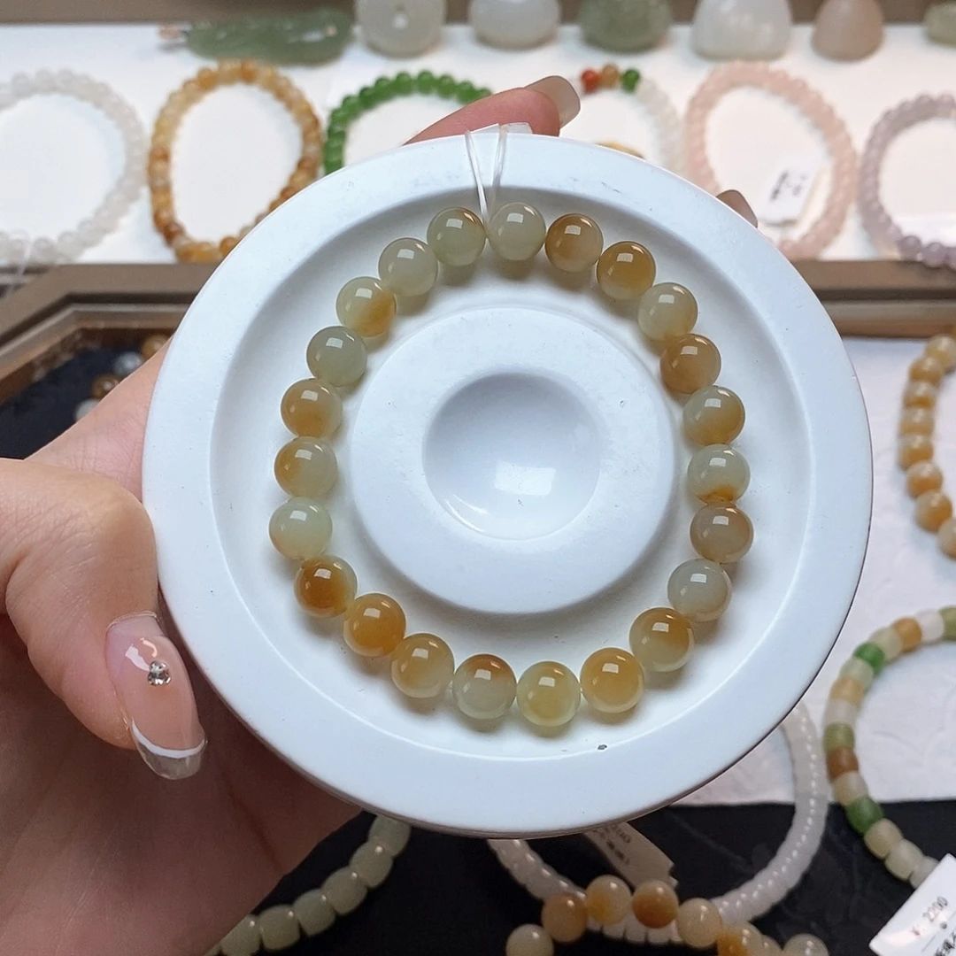 和田玉手串未镶嵌且末糖白8mm手串