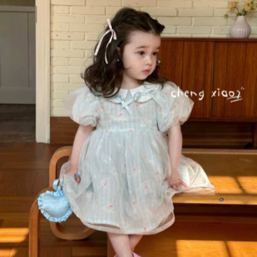 『橙小7』正品25夏女童连衣裙可爱玉桂狗娃娃领设计纱裙连衣裙