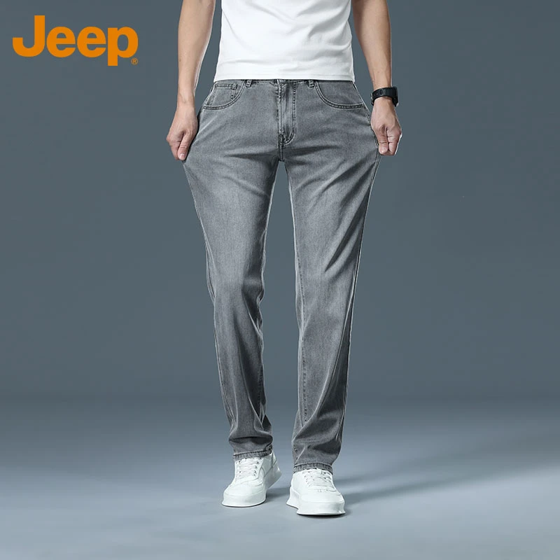 JEEP吉普男士莱赛尔天丝牛仔裤夏季薄款高端弹力宽松直筒百搭长裤