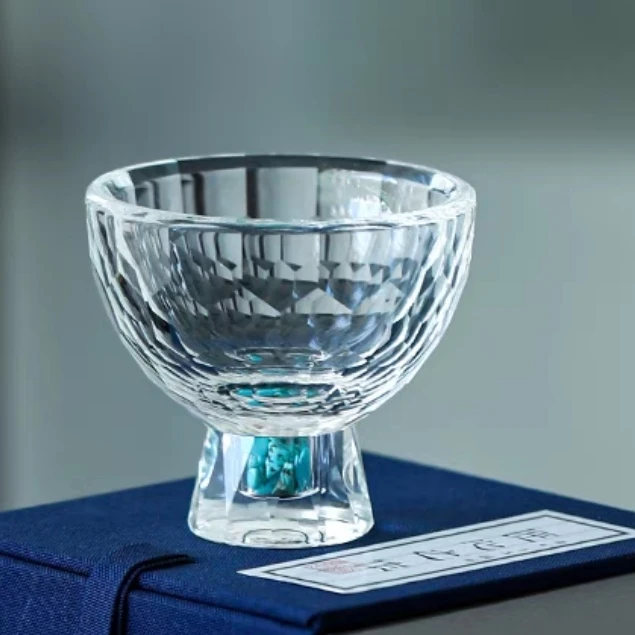 绿松石高脚杯水晶茶杯功夫茶具品茗杯主人单杯精致高档防烫玻璃杯