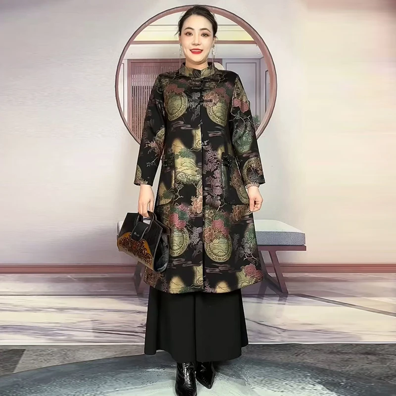 中式复古盘扣立领大衣垂坠感洋气风衣外套宽松遮肚显瘦洋气外披女