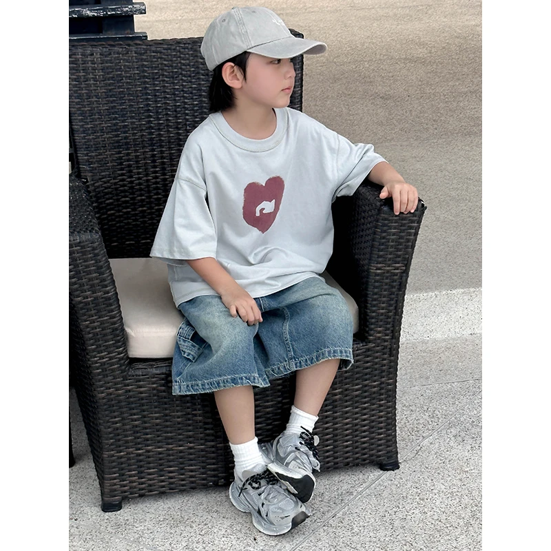 4.14新品【现货】略略童装儿童夏款休闲爱心印花短袖T恤252TX4205