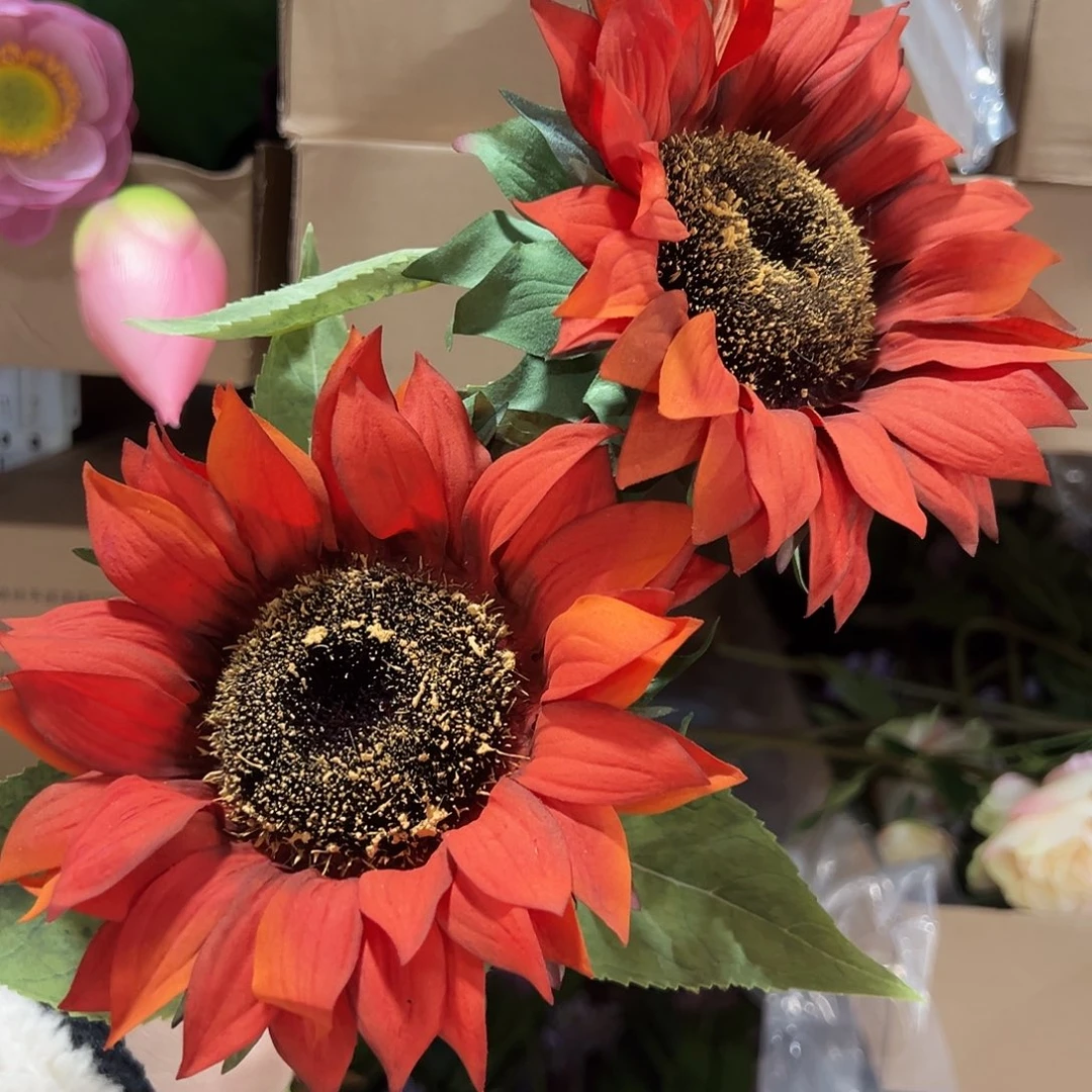 2枝橙色向日葵手感花