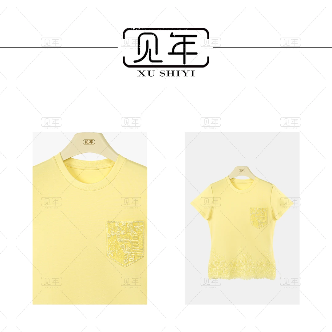 见年【初好】新中式国风圆领短袖拼接衬衫上衣X2004