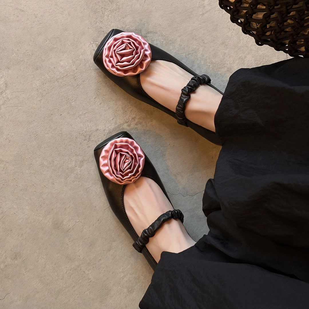 手工制作里外全真皮韩范芭蕾舞单鞋花朵平底浅口单鞋玛丽珍单鞋