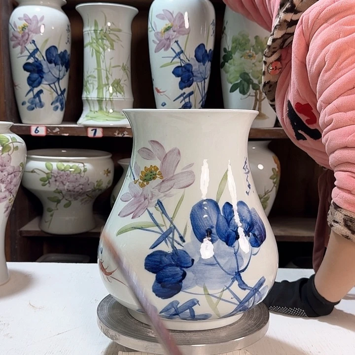 瓶鱼尾高27青花荷花陶瓷陶瓷新款