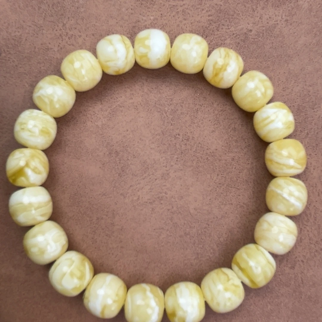 蜜蜡未镶嵌手串俄料同料瓷白花虎皮极限弧高桩11*10.2腕口18+