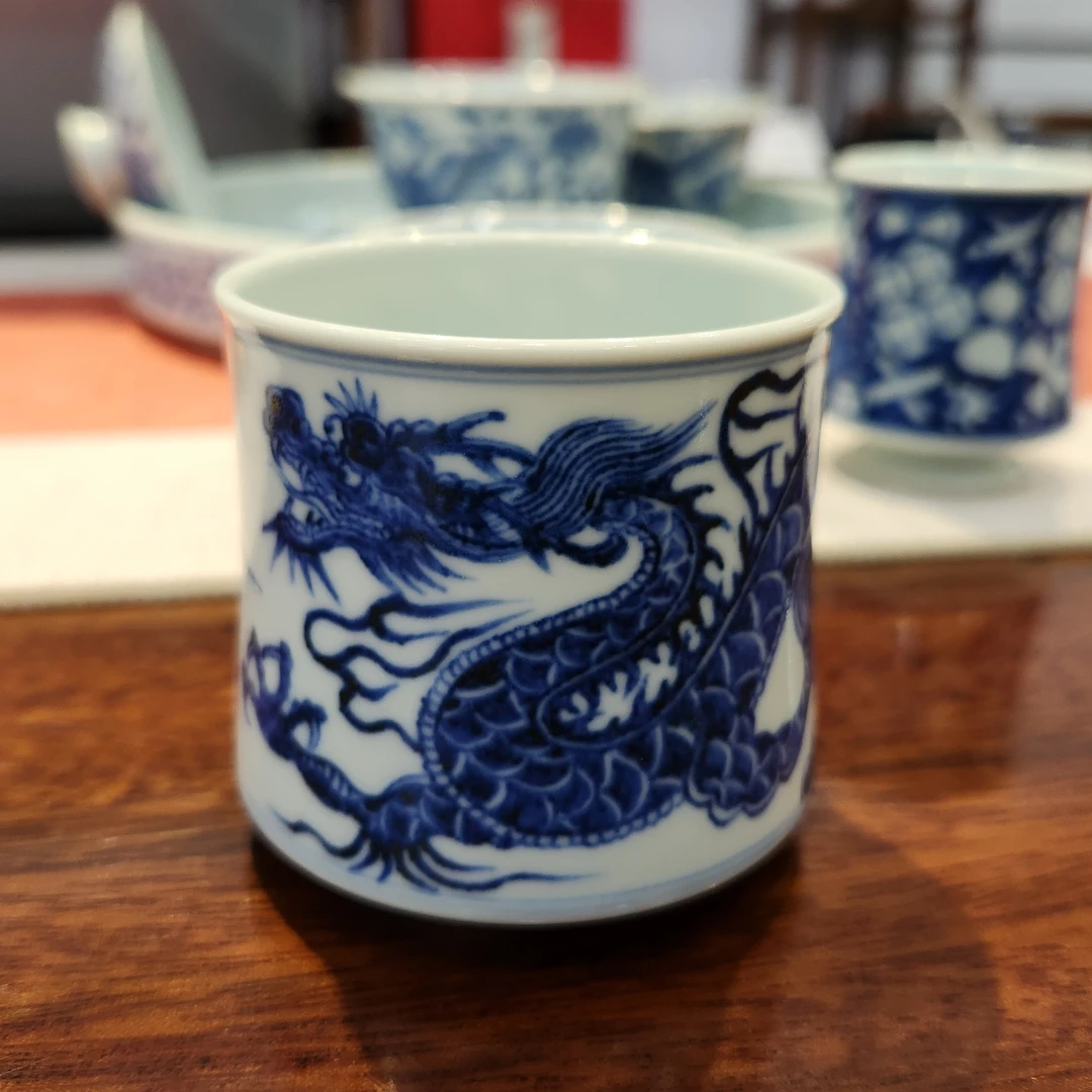 青花手绘龙纹手工主人杯念物山坊茶杯泡茶单杯花纹直筒茶具陶瓷