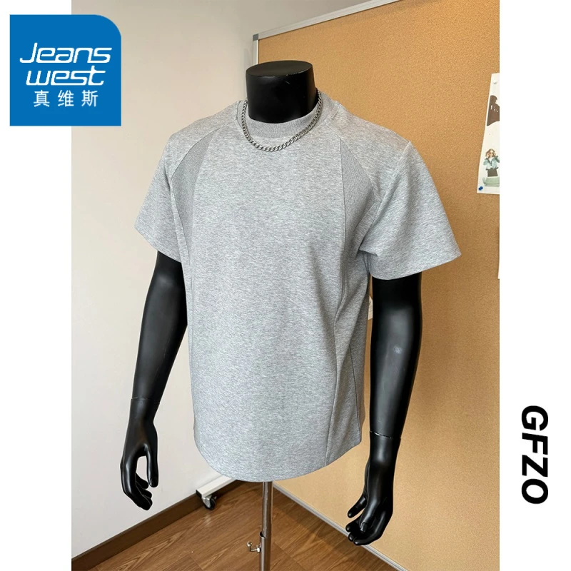 真维斯曼巴棉氨纶太空棉液态棉拼接结构大码圆领短袖T恤