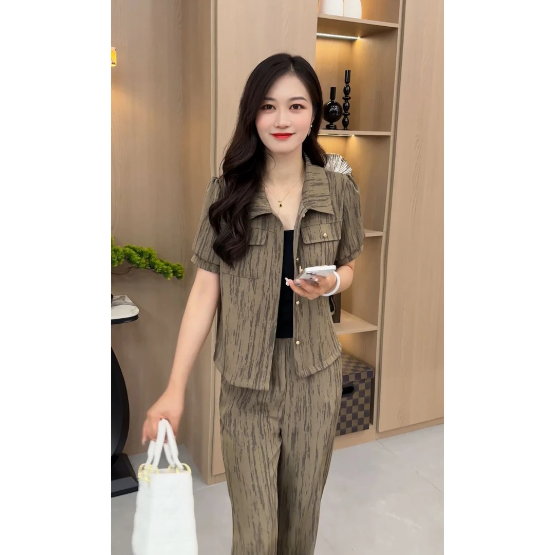 夏季小个子百搭薄款套装女2025新款显瘦上衣+时尚阔腿裤两件套潮