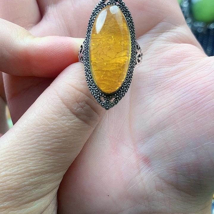 琥珀裸石银S925镶嵌ℳ****?戒指