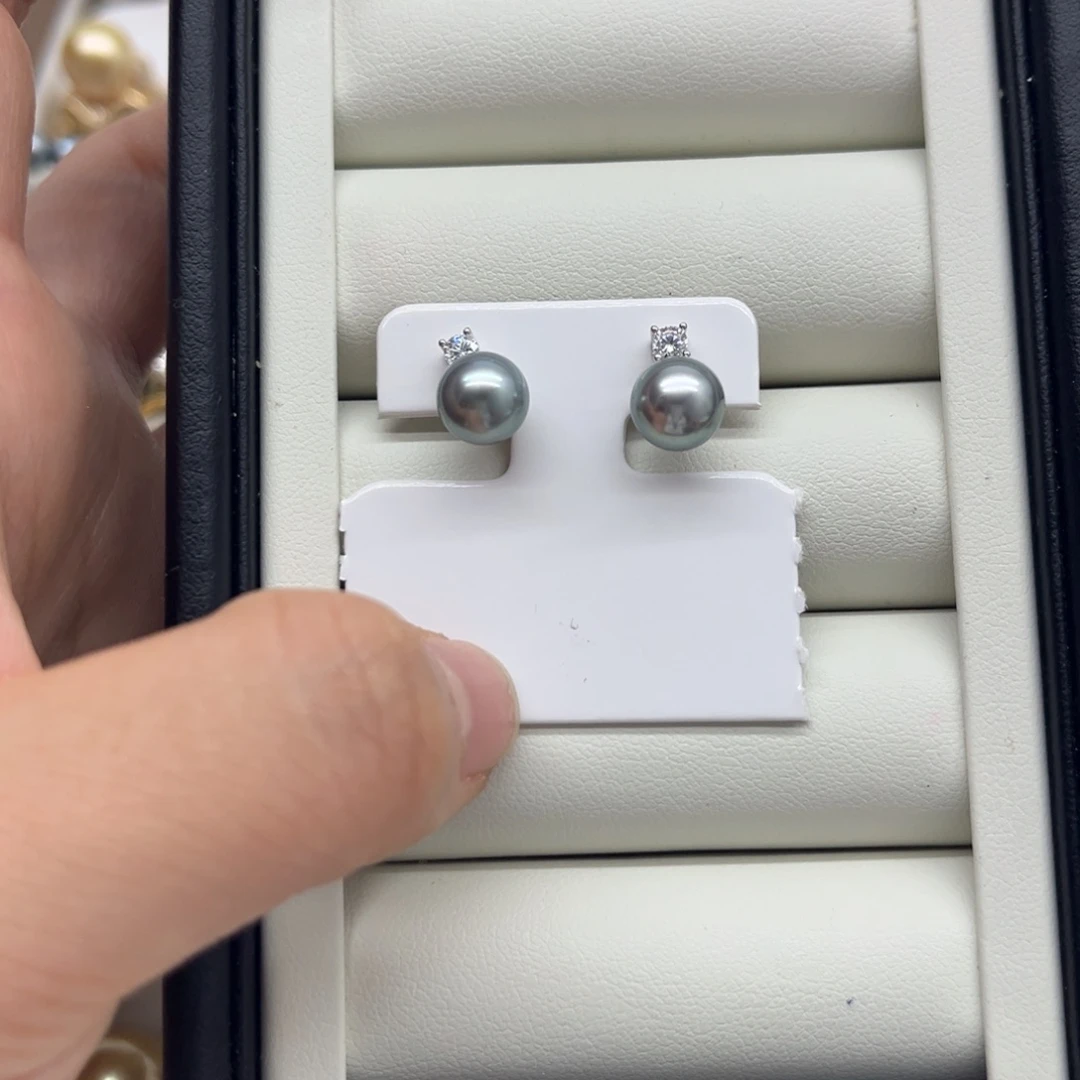海水珍珠银S925镶嵌耳饰
